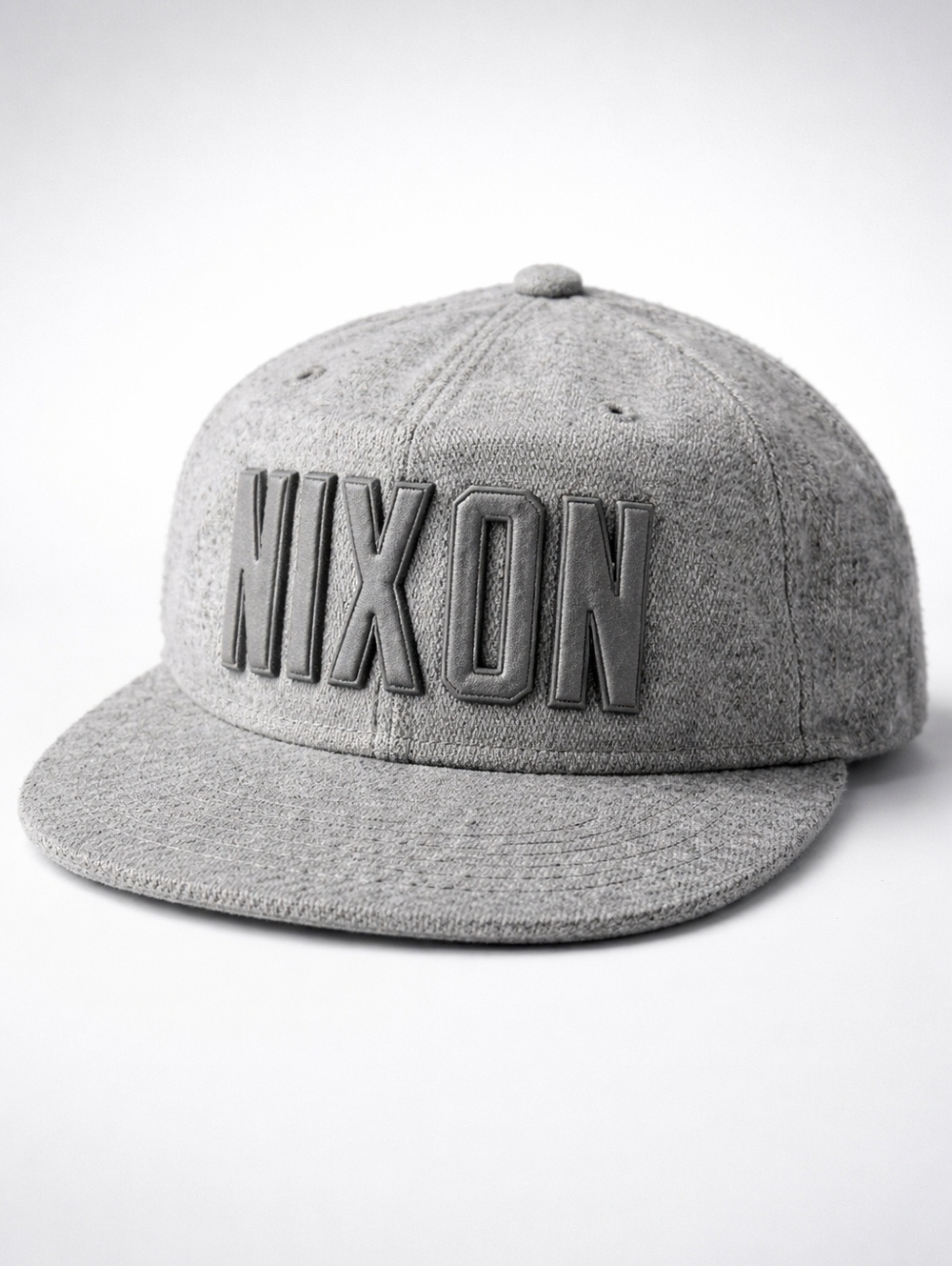 NIXON Wool Blend Snapback Hat Grey Flat Brim Raised Irridesent Logo Adjustable